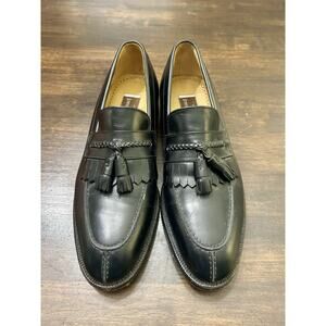 JOHNSTON & MURPHY BLACK LEATHER KILTIE TASSEL LOAFERS - MENS 9B/AA #24-565